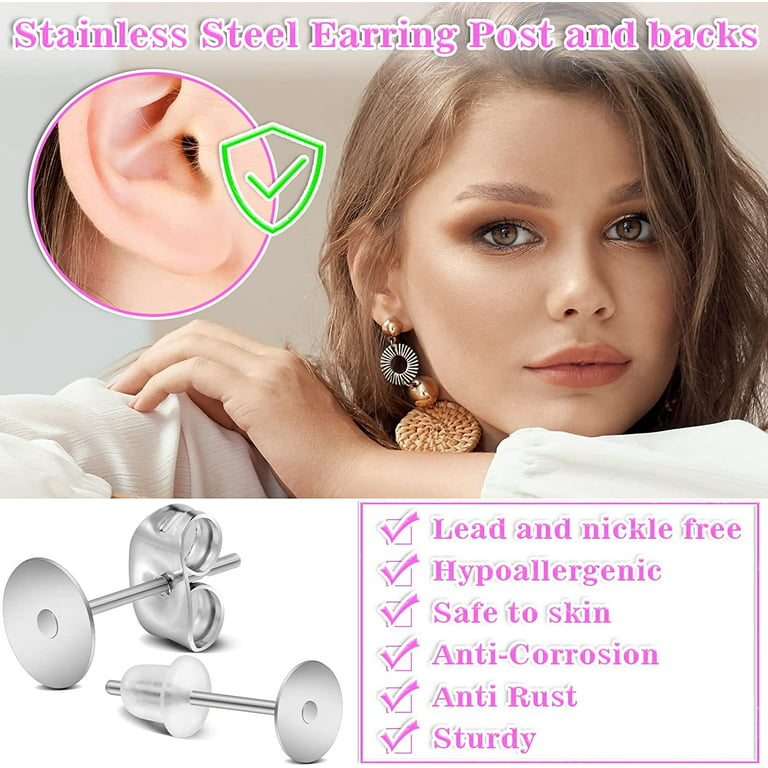 Jewelry Earring Posts, 600pcs Stainless Steel Earring Posts Blanks  Hypoallergenic Earring Posts and Back with Rubber Earring Backs for Jewelry  Making