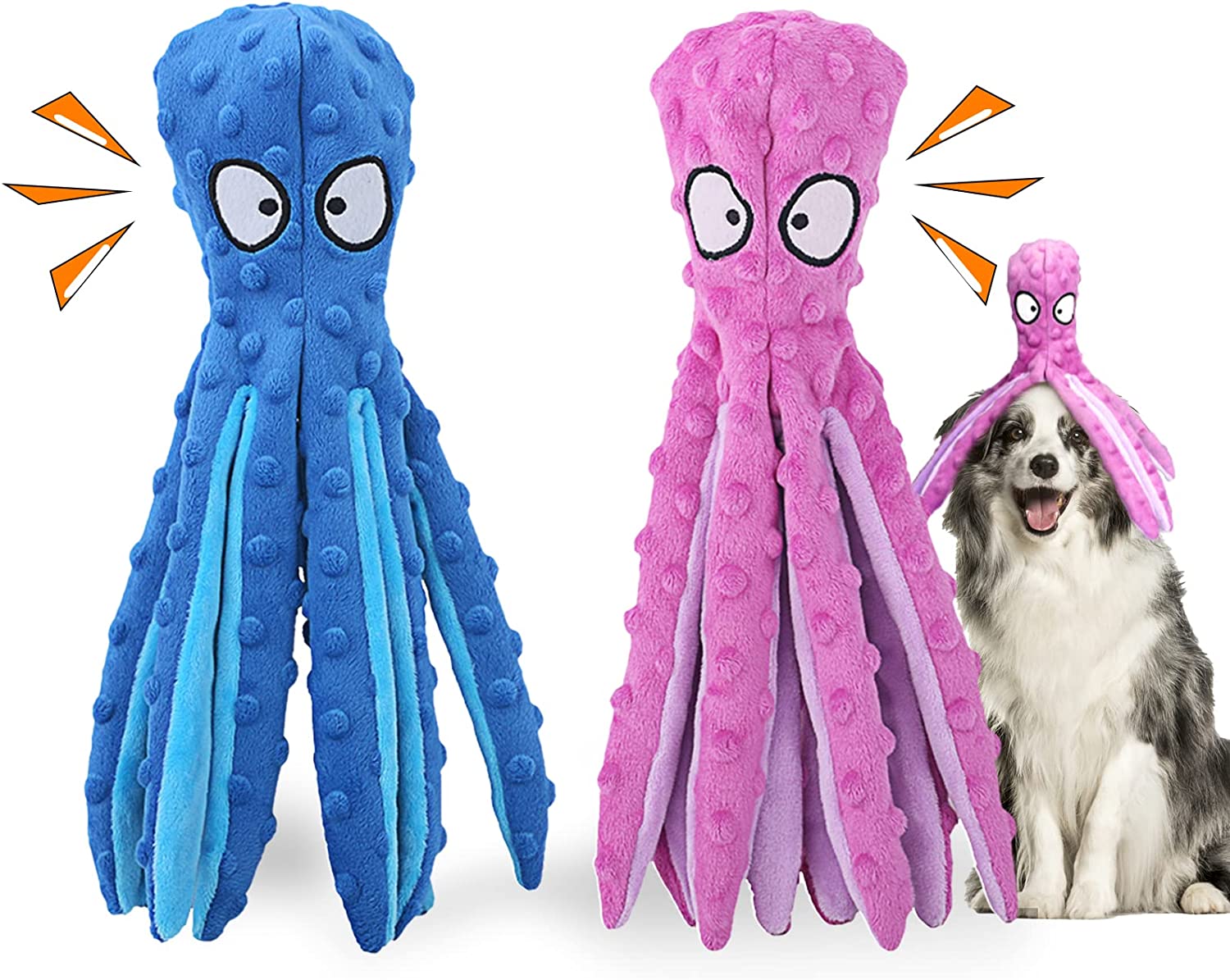 2 Pack Dog Toys Octopus Design, Squeaky and Crinkle Sound, Safe and