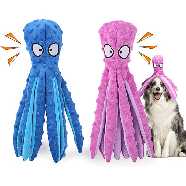 2 Pack Dog Toys Octopus Design, Squeaky and Crinkle Sound, Safe and
