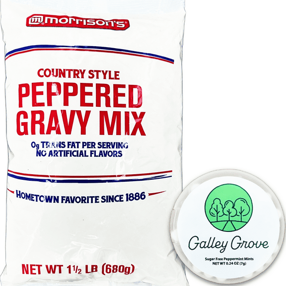 Morrison's Country Style Peppered Gravy Mix Bulk 1 1/2 Pounds, Just Add Water Bundle With Galley Grove Sugar Free Breath Mints