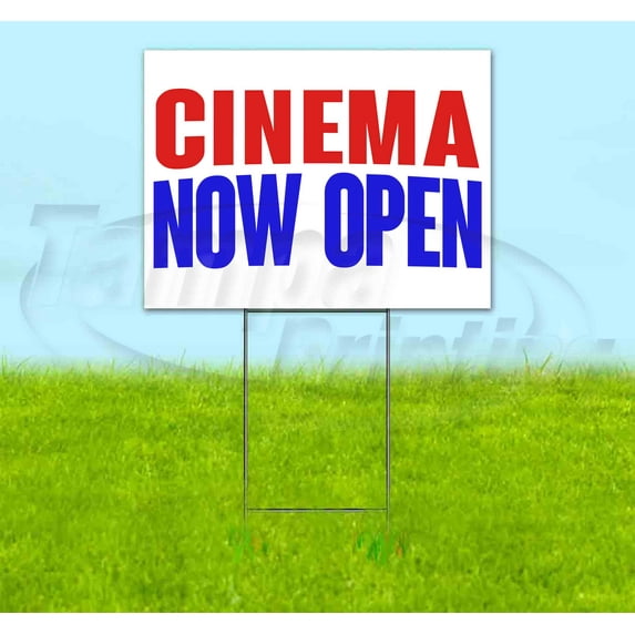 Cinema Now Open (18" x 24") Yard Sign, Includes Metal Step Stake