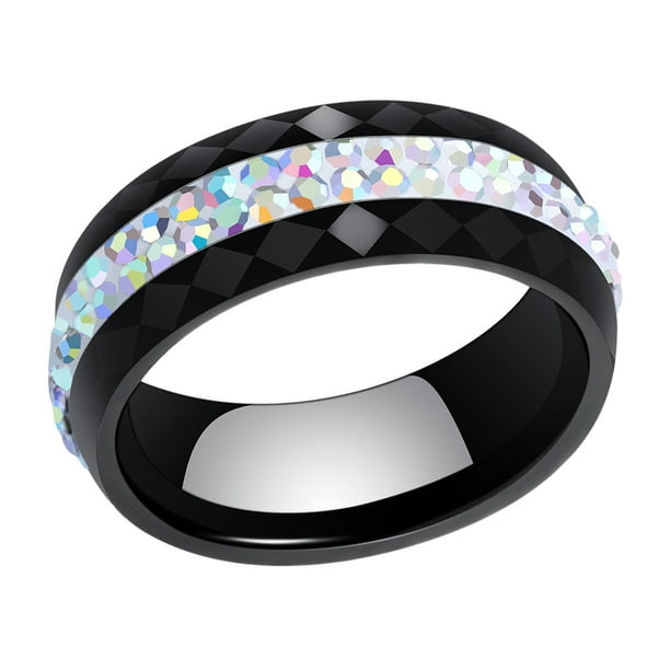 Sonducket Cerámica Anillo De Cerámica De Mujer De Moda Anillos De Boda Y Ocasiones Especiales Para Boda Ropa, zapatos y accesorios Miscelánea AB negro Tamaño 10