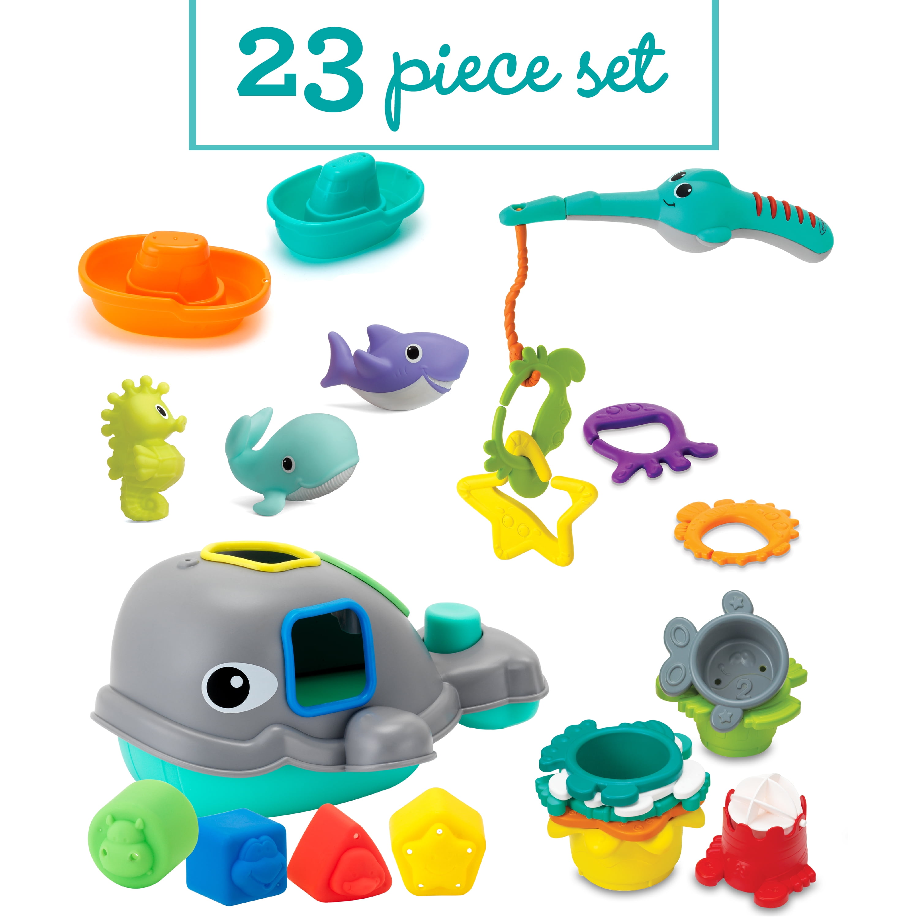 25 Pcs Fishing Game Toys Set Beach Bath Toys Floating Fish Play Sets Sand Water 