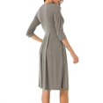 thumbnail image 3 of Women's Casual Plain 3/4 Sleeve Scoop Neck Pleated Loose Fit Swing Midi Dress with Pockets Solid Color Gray M, 3 of 4
