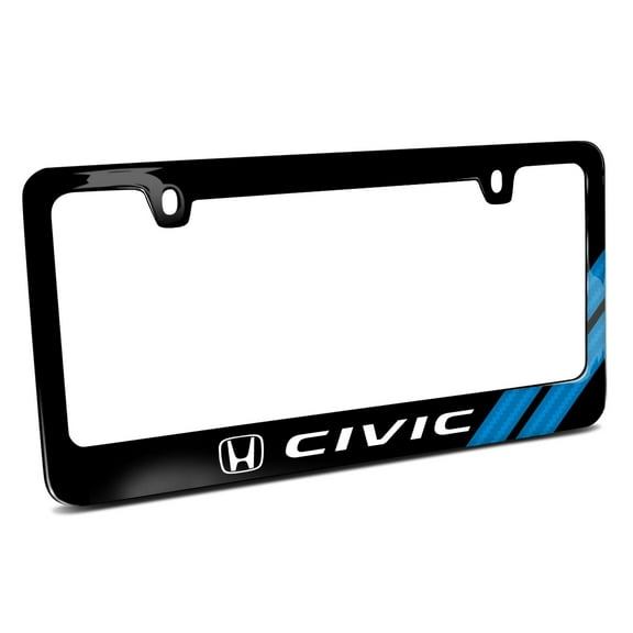 Honda Civic Blue Carbon Fiber Texture Stripe Black Metal License Plate Frame