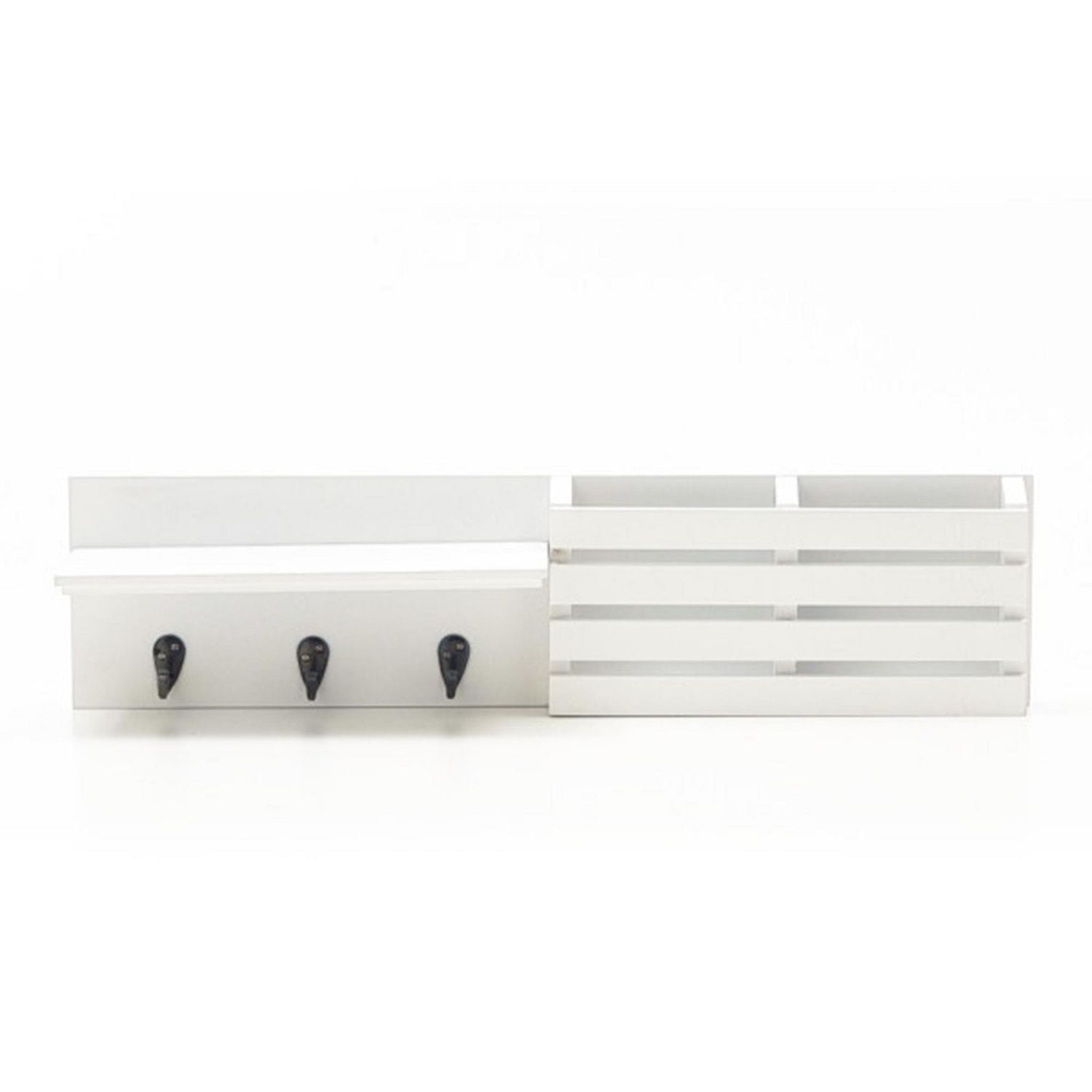 Kiera Grace Sydney Wall Shelf and Mail Holder with Three Hooks, 24"L x 4.5"D X 6"H, White