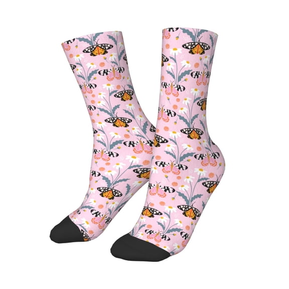 Uemuo Pink Butterfly Daisy Printed Kids Boys Socks Seamless Crew Socks Crazy Funny Athletic Sport Socks for Children