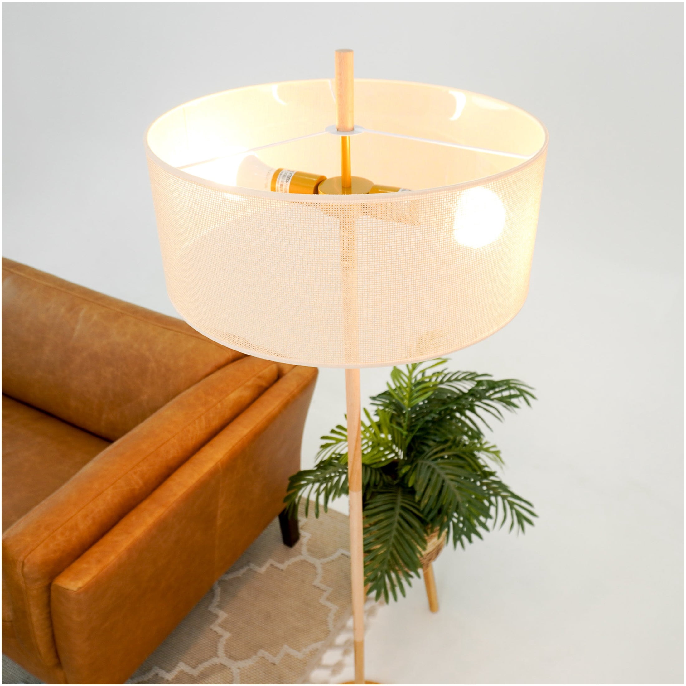 JERFIT Modern Oak Wood Floor Lamp with Upward Shade for Ambient Living Room and Bedroom Lighting
