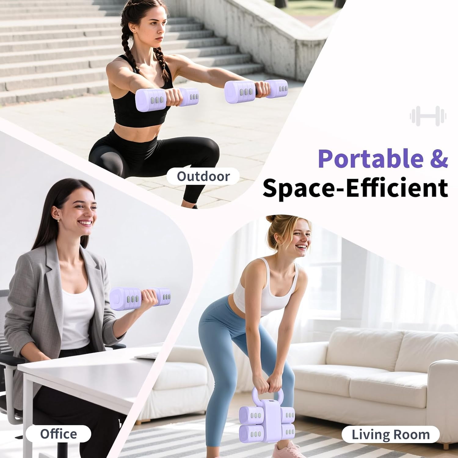2-in-1 Adjustable Dumbbell Set, 4-Level Weight Dumbbell Set for Women and Men, Each piece weighs 2.2/3.3/4.4/5.5lb and comes in a kettlebell form, ideal for home gym workouts and training
