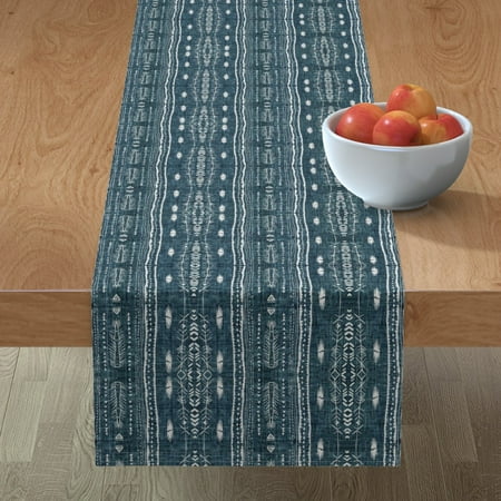 

Cotton Sateen Table Runner 72 - Navy Boho Blue White Stripes Mudcloth Southwestern Geometric Modern Print Custom Table Linens by Spoonflower