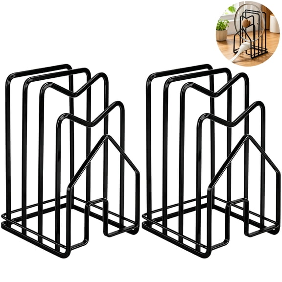 2 Pcs Pot Lid Organizers, Metal Cutting Board Racks, Black Countertop Cabinet Lid Holders, Plate and Utensil Organizers for Kitchen, Pantry Storage