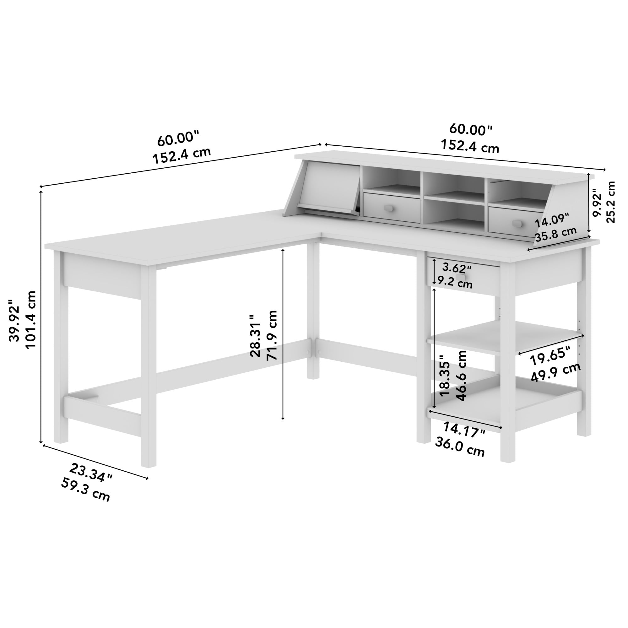 Bush Furniture Broadview 60W L Shaped Computer Desk with Storage and Desktop Organizer in Classic Black