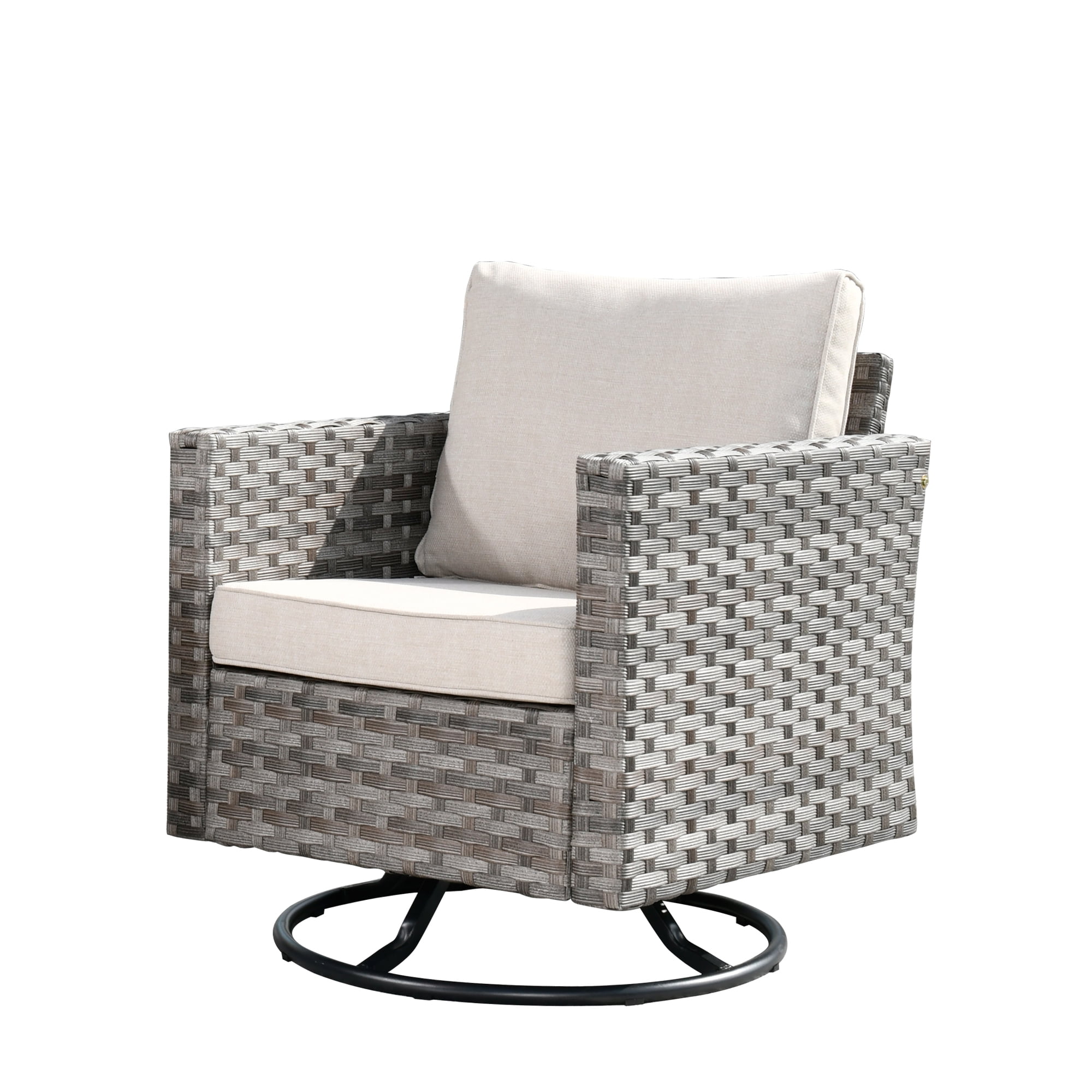 Ovios 1 Pieces Outdoor Patio Furniture Wicker Swivel Chair with Cushions for Backyard