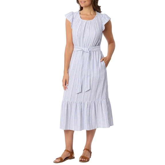 Briggs Women's Tiered Linen Blend Dress, Blue, Size S