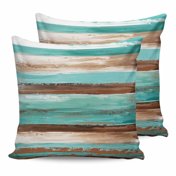 26x26 Pillow Covers Set of 2, Turquoise Brown Throw Pillow Covers Decorative Couch Cushion Case, Watercolor Modern Abstract Striped Microfiber Square Pillowcases for Bedroom Car Living Room