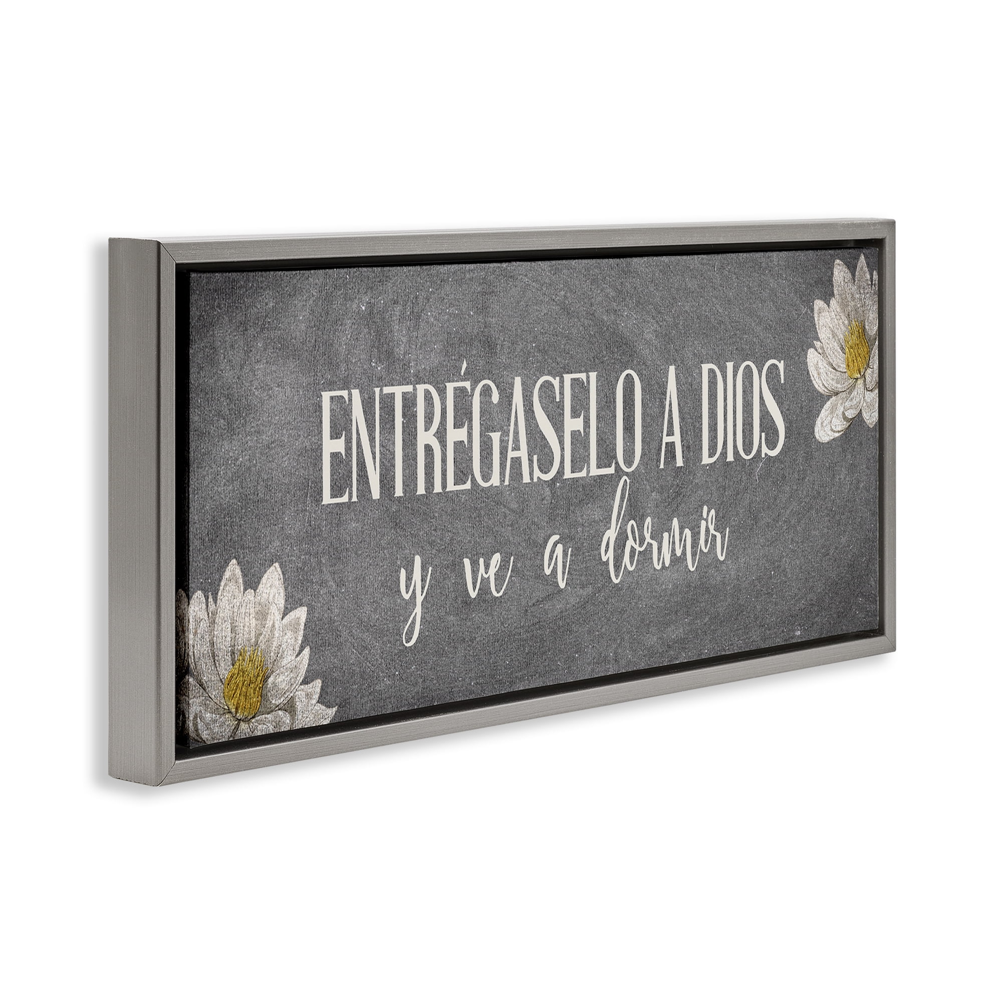 Stupell Industries Entrégaselo a Dios y Descansa Religious Quotes and Sayings Painting Gray Floater Framed Art Print Wall Art, 25 x 11