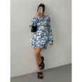 thumbnail image 7 of Dresses,Blue Floral Print Short Dress,Long Sleeve Bell Sleeve with U-Back Design, White Base Casual Party Dress, 7 of 7