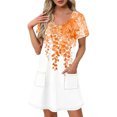 thumbnail image 2 of GaThRRgYP Women's Casual Tunic Short Sleeve Dress,Women's Fashion Summer Print Short-sleeved V-neck Casual Dress Orange S, 2 of 8