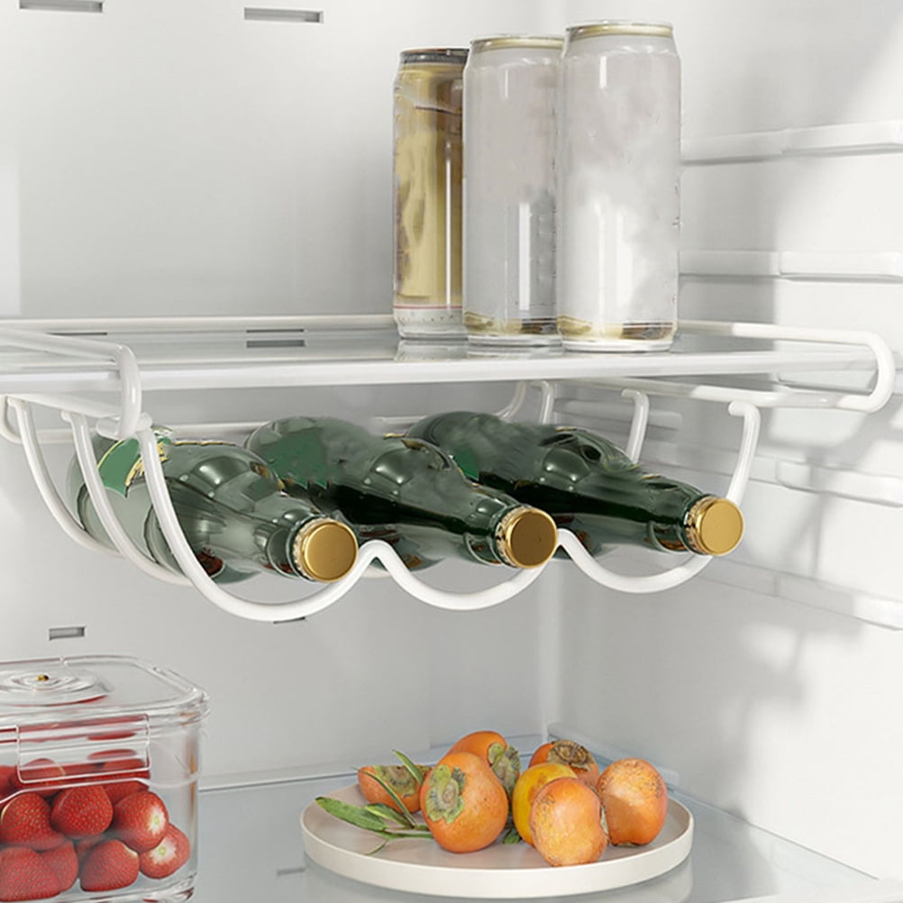 LOLIPPYY White Iron Wine Bottle Holder for Refrigerator Shelf, Under Shelf Organizer for Fridge Storage and Space Saving