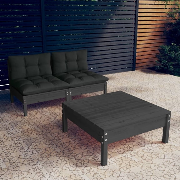 vidaXL Solid Pinewood Patio Lounge Set 3 Piece with Cushions Multi Colors