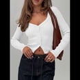 thumbnail image 4 of Cárdigan de Larga para Mujer, Suéter Corto de Punto Abierto, Chaqueta con Cuello en V y Botones para Otoño Cremoso S, 4 of 10