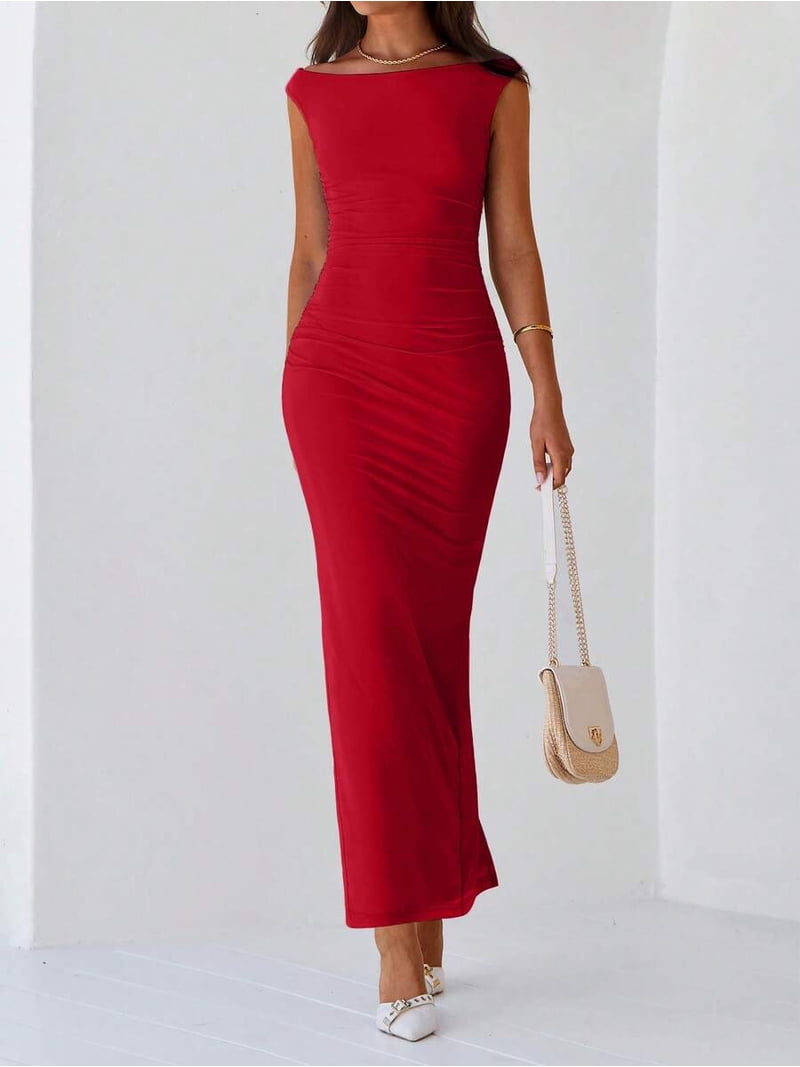 ruched red bodycon dress One Shoulder Maxi For Evening Formal Cocktail Wedding Guest Occasion color:champagne