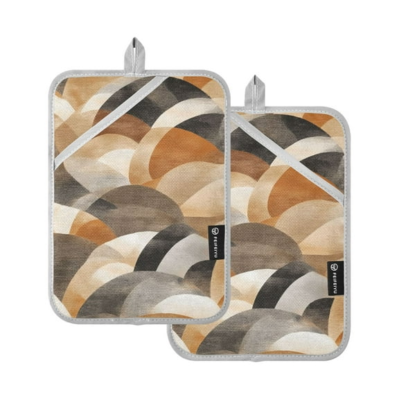 Brown Abstract Art Oven Mitts Pot Holders 2 pcs Heat Resistant for Kitchen Baking Grilling