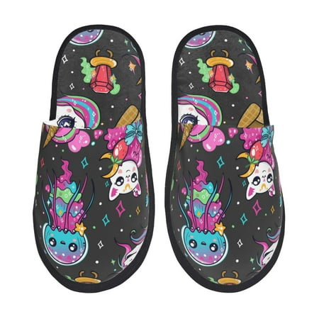 Balery Cat Icecream Slient Indoor Furry Fleece Comfort House Shoes Soft Non-Slip Home Shoes Cotton slippers House Slippers-- Medium
