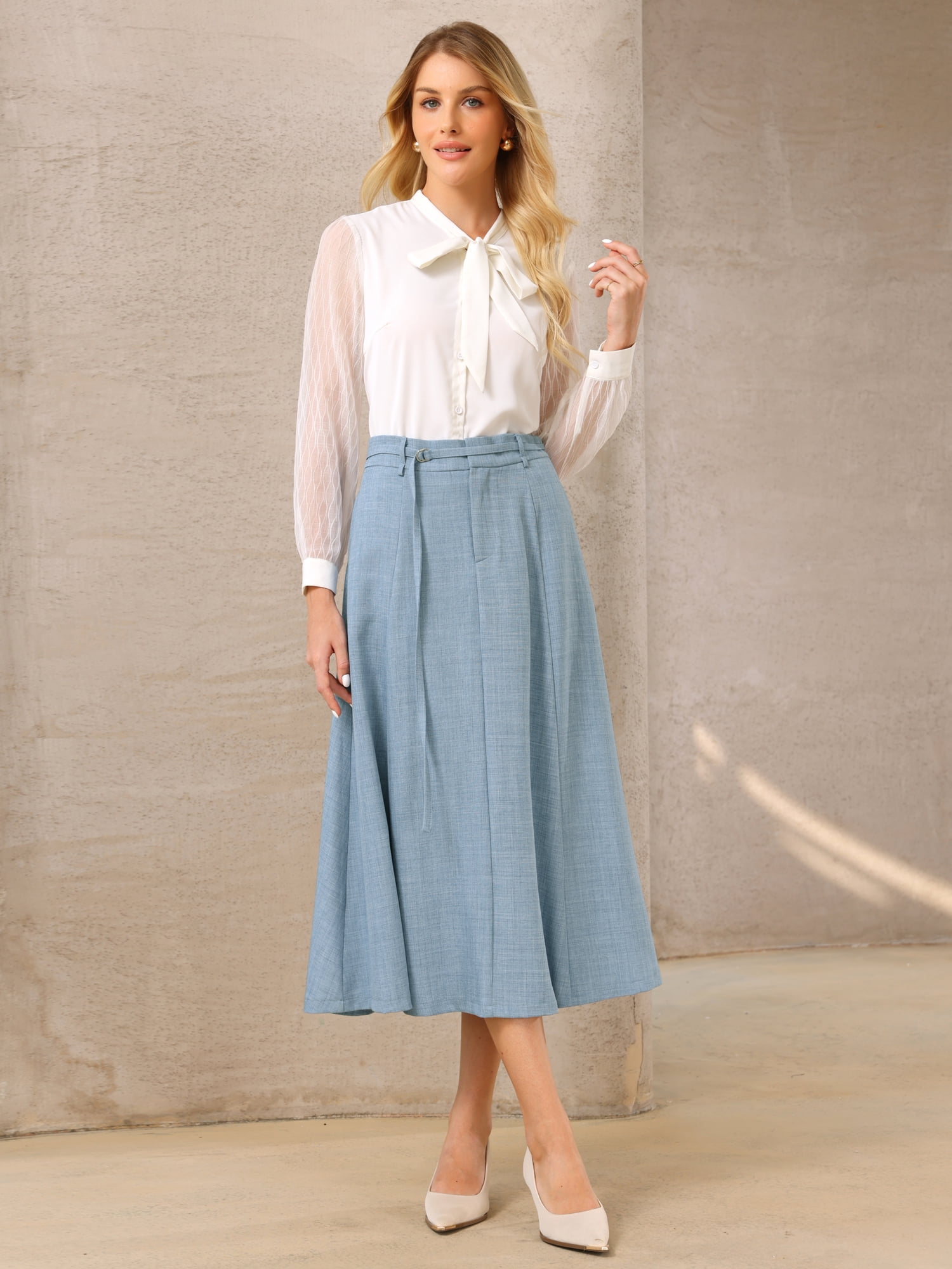 DARING DIVA Women's A Line Elastic High Waist Maxi Skirts XL Dusty Blue