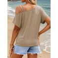 thumbnail image 2 of Weardear Womens T Shirts Twist Knot Color Block Loose Fit Cold Shoulder Tops, 2 of 5