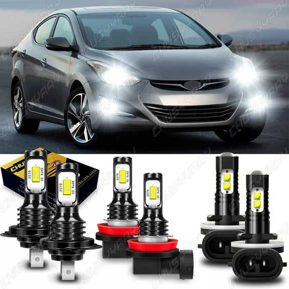 For Hyundai Elantra 2014 2015 2016 LED Headlight High Low Beam Fog Light Lamps Kit 6000K White 6x