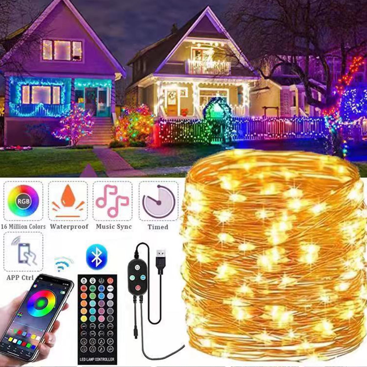 10M 20M LED Fairy Christmas Tree String Lights Party Waterproof+Plug+Controller 