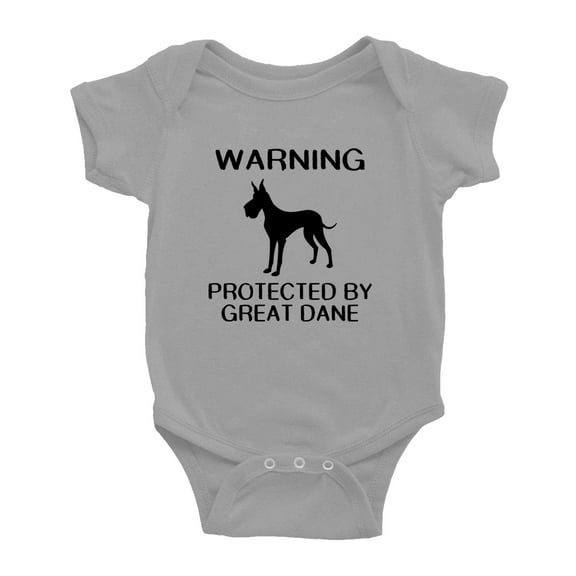 Warning: Protected by A Great Dane Dog Funny Baby Rompers Infant Clothes (Gray,3-6 Months)