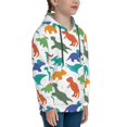 thumbnail image 3 of Picia Colorful Dinosaur Pattern Youth Hoodie - Warm Pullover Sweatshirt with Kangaroo Pocket, Ideal for Boys and Girls-Small, 3 of 6