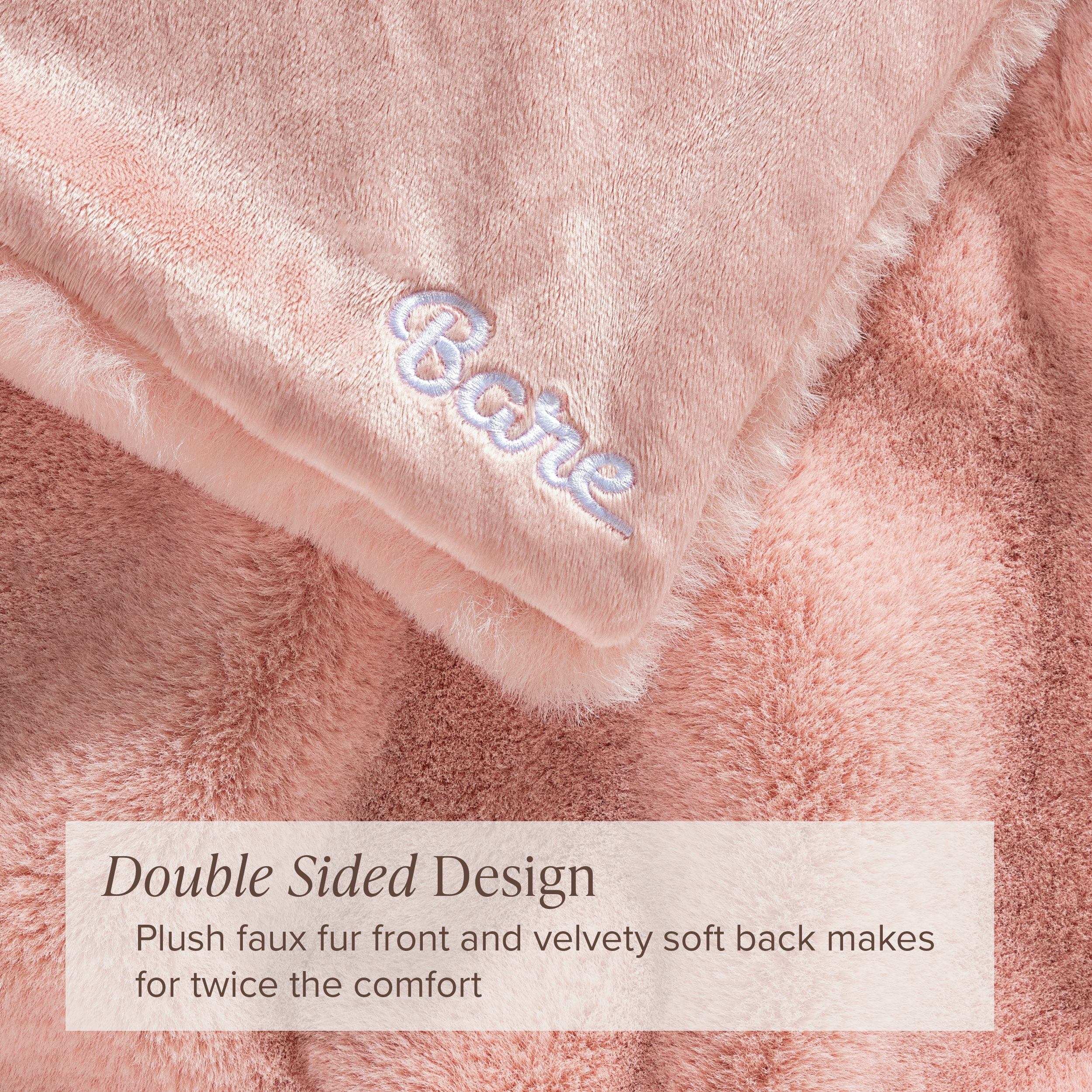 Bare Home Faux Fur Blanket - 60" x 80" - Ultra Soft Fleece - Oversized, Blush