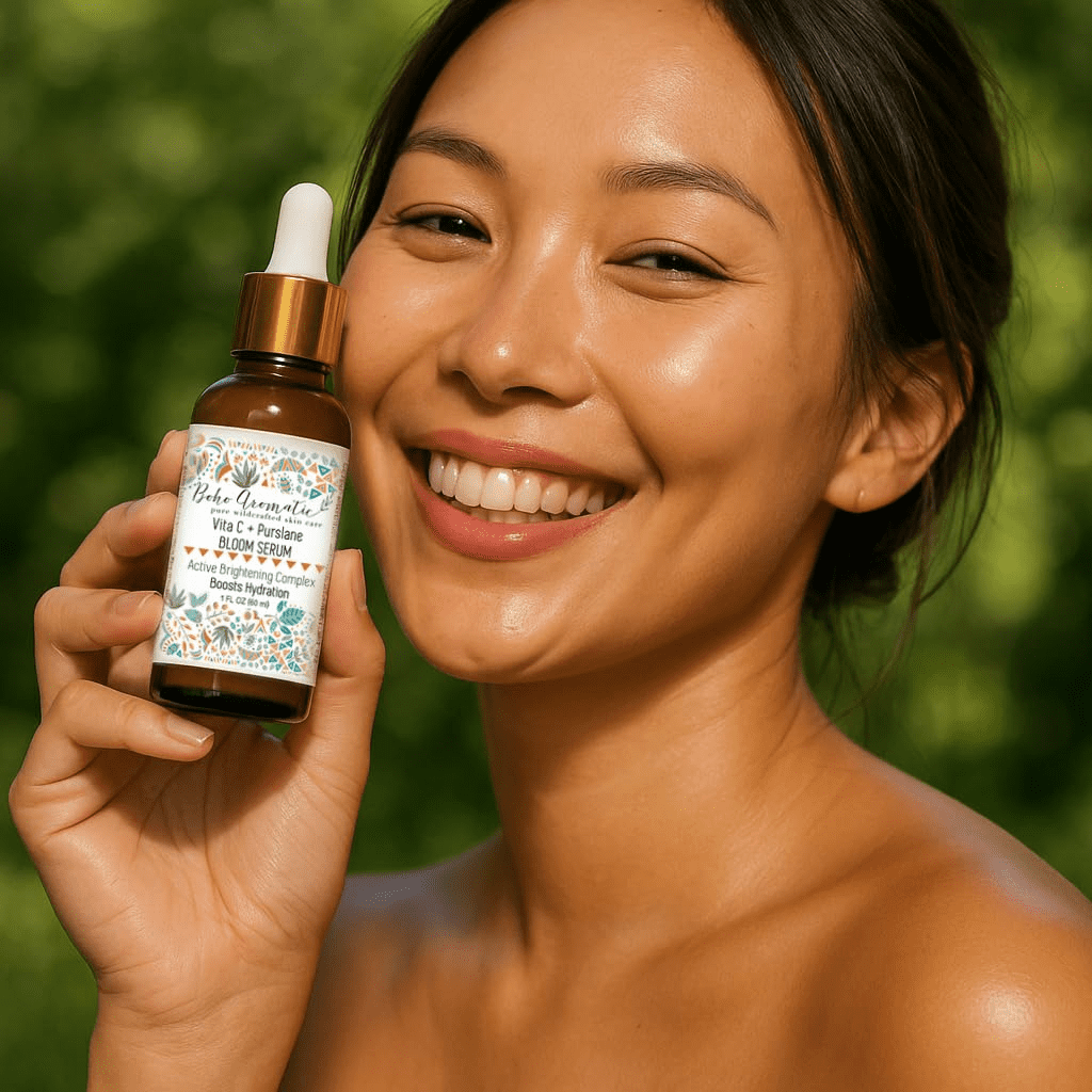 Boho Aromatic BLOOM Vita C + Purslane Brightening Vitamin C Face Serum, Antioxidant & Hydrating for Radiant Skin, Vegan & Cruelty-Free, 1 Pack