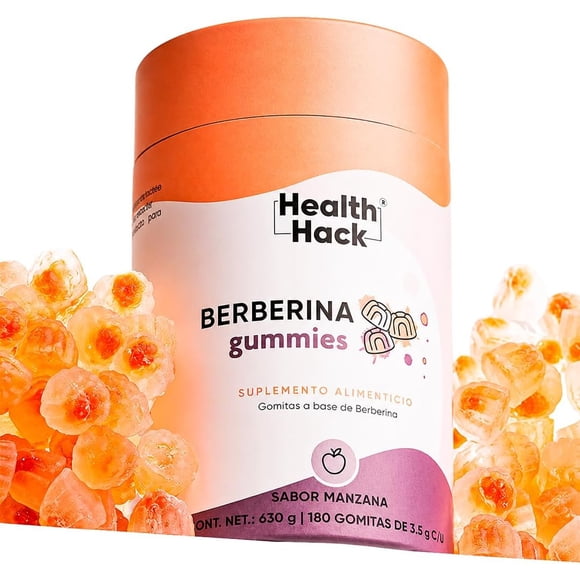 Berberina Gummies Health Hack con Ácido Alfa Lipoico y Pimienta Negra Sabor Manzana 180 Gomitas