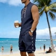 thumbnail image 6 of Eryao Big and Tall Mens Gym Track Suits 2 Piece Set Casual V Neck Tank Tops and Drawstring Waist Shorts with Pockets Summer Beach Vacation Lounge Sets,Navy,M, 6 of 9