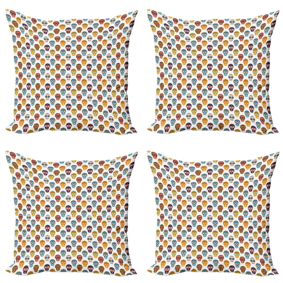 Ambesonne Sugar Skull Throw Pillow Cover 4 Pack, Floral Calavera, 18", Multicolor