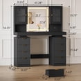 thumbnail image 2 of FANRAL Large Fluted Vanity with LED Lighted Mirror,Built-in Cabinet Lighting & Multi-Drawer Storage,Modern Dressing Table for Bedroom Beauty Space,Black Vanity, 2 of 8