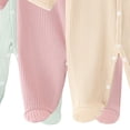 thumbnail image 4 of Fengactive Infant Baby Boys Girls 3 PCS Spring Summer Ribbed Footed Jumpsuit V Neck Full Snap Long Sleeve Soft Stretchy Newborn Sleep Romper Set, 4 of 5