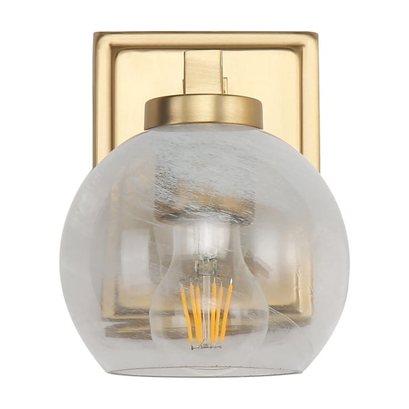 Yep by Golden Lighting Elliott 1-light Vanity in Brushed Champagne Brass and Clear Alabaster Glass