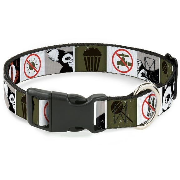Warner Bros. Horror Movies Pet Collar, Dog Collar Plastic Buckle, Gremlins Gizmo Poses Rules Blocks Red Greens Grays White, 7 to 8.5 Inches 0.5 Inch Wide