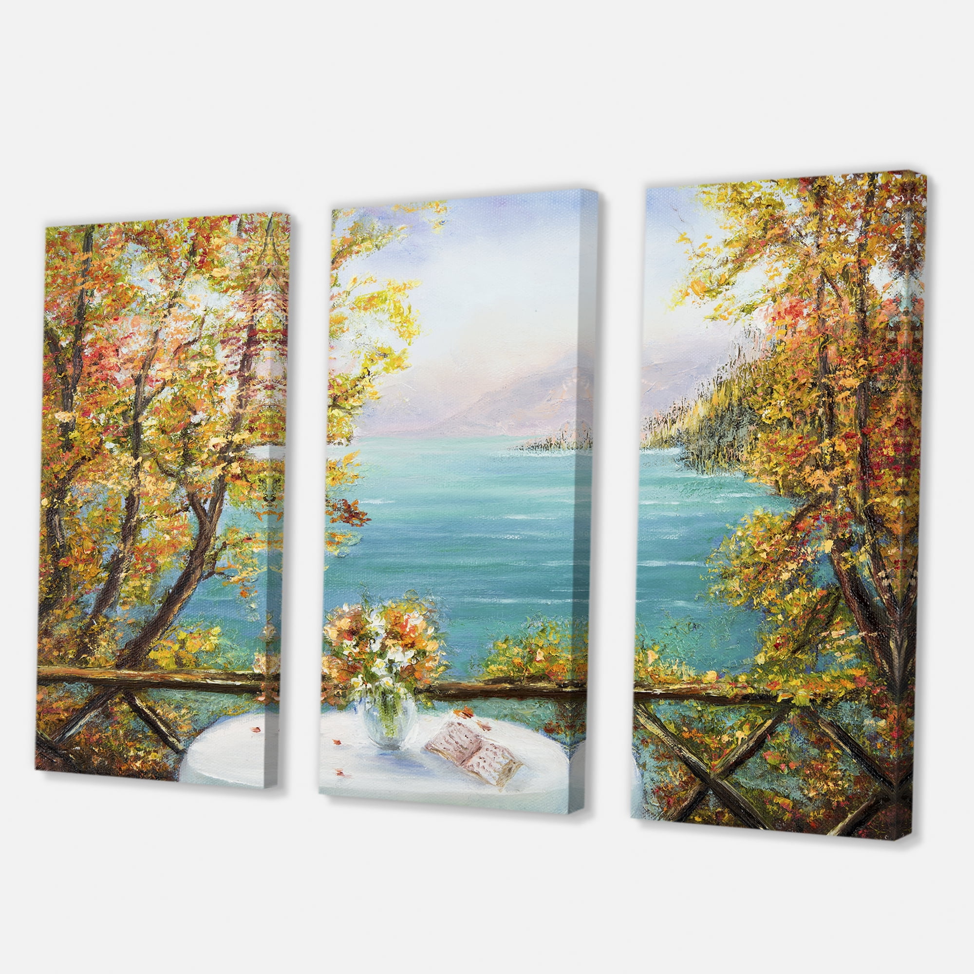 Designart ' The Blue Ocean View From Terrace ' Nautical & Coastal Canvas Wall Art Print