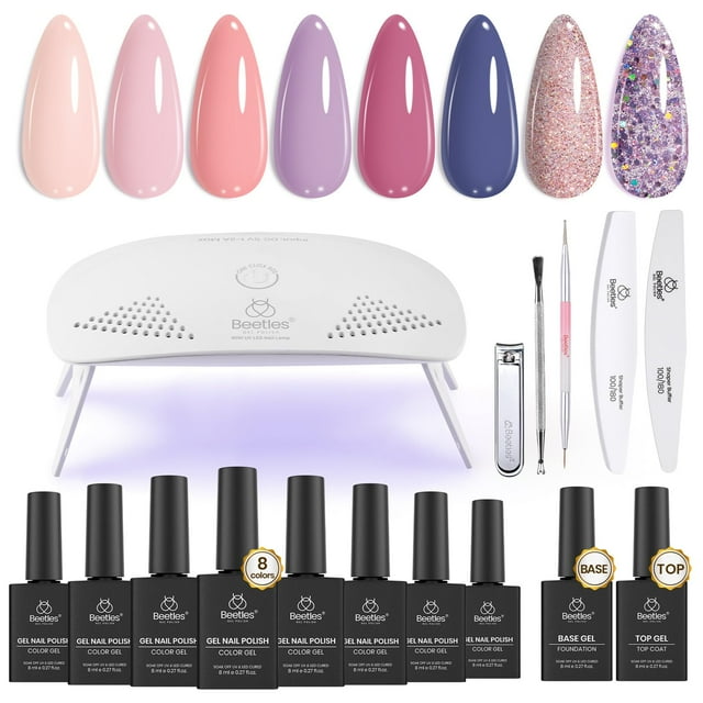 Kit de esmalte de uñas en gel Beetles con luz UV, kit de inicio, 12 colores