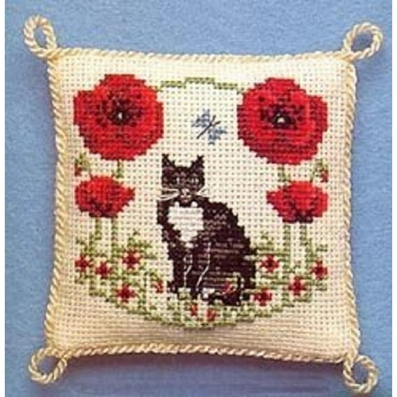 Textile Heritage Pincushion Counted Cross Stitch Kit - Poppy A Posy of Cats