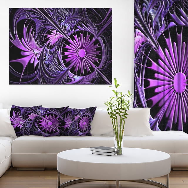 Formes Florales Violettes en Relief - Grande Toile Murale Florale