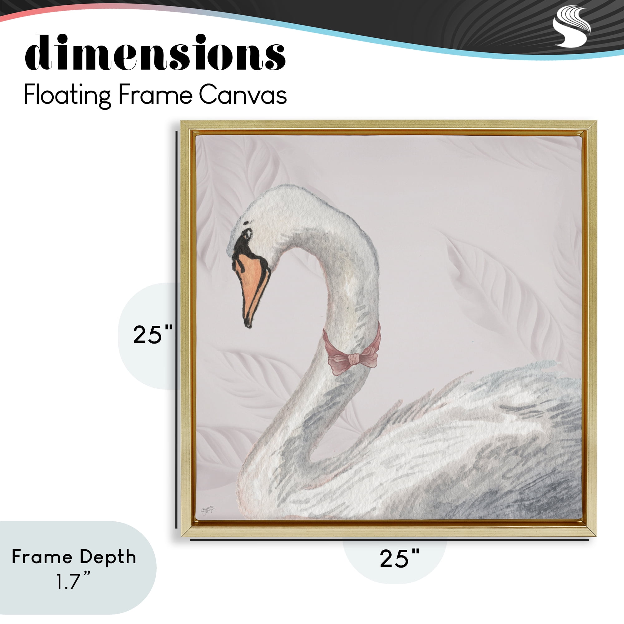 Stupell Industries Soft Classic Swan & Bow Gold Framed Floater Canvas Wall Art, design by Elizabeth Medley