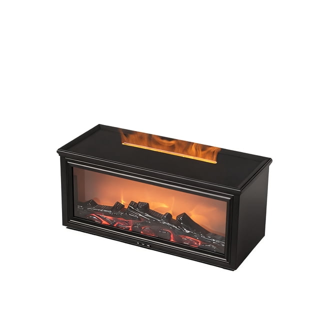 Inteprter El difusor de chimenea agrega un ambiente romántico a través de la niebla y las luces LED coloridas ajustables en cualquier Aromaterapia y Aceites Esenciales negro