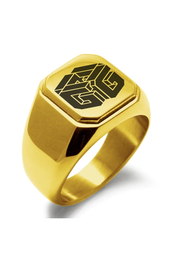 Stainless Steel Letter G Initial 3D Cube Box Monogram Engraved Engraved Square Flat Top Biker Style Polished Signet Ring